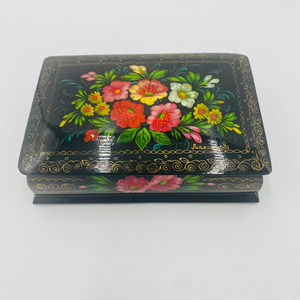 Russian Lacquer Hand Painted Trinket Box Lid Flowers Artist Signed abt. Makcumo